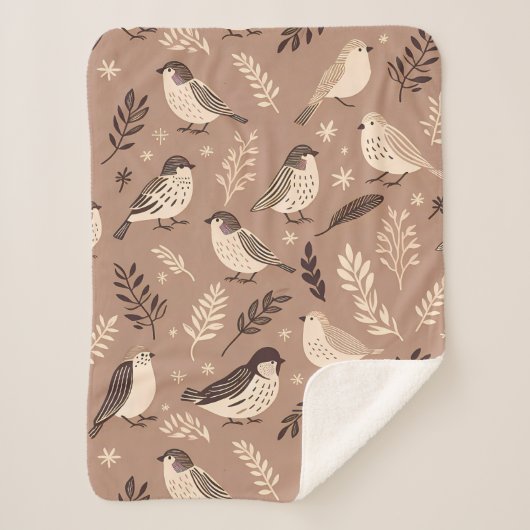 Couverture Sherpa Motif d'oiseaux lunaires (Devant)