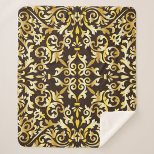 Couverture Sherpa Motif doré baroque sans couture sur fond noir