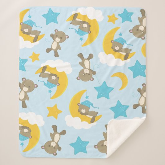 Couverture Sherpa Motif D'Ours, Mignonnes Ours, Nounours, Étoiles (Devant)