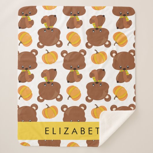Couverture Sherpa Motif D'Ours, Mignons Ours, Citrouille, Votre Nom (Devant)