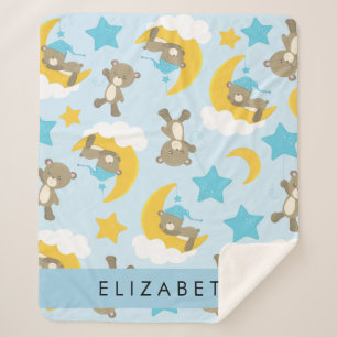 Couverture Sherpa Motif D'Ours, Nounours, Étoiles, Votre Nom