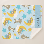 Couverture Sherpa Motif D'Ours, Nounours, Étoiles, Votre Nom (Devant (Horizontal))