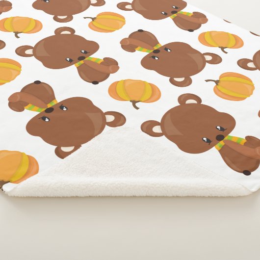 Couverture Sherpa Motif D'Ours, Ours Mignons, Automne, Citrouille (3/4)