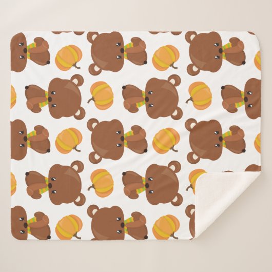 Couverture Sherpa Motif D'Ours, Ours Mignons, Automne, Citrouille (Devant (Horizontal))