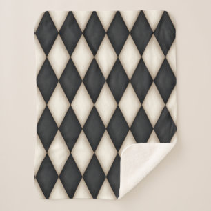 Couverture Sherpa Motif du chèque diamant Arlequin noir et blanc