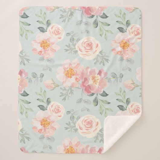 Couverture Sherpa Motif du jardin rose Rose Rose Pastel (Devant)