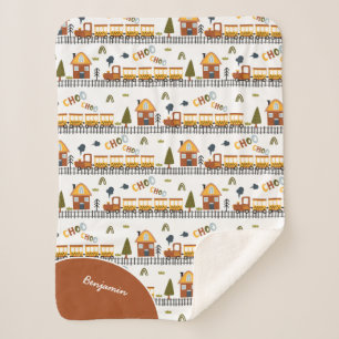 Couverture Sherpa Motif du train Choo Choo Prénom Petit enfant