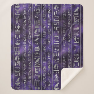 Couverture Sherpa Motif égyptien argenté de hiéroglyphes