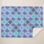 Couverture Sherpa Motif en carrelage marocain peint en bleu (Devant (Horizontal))