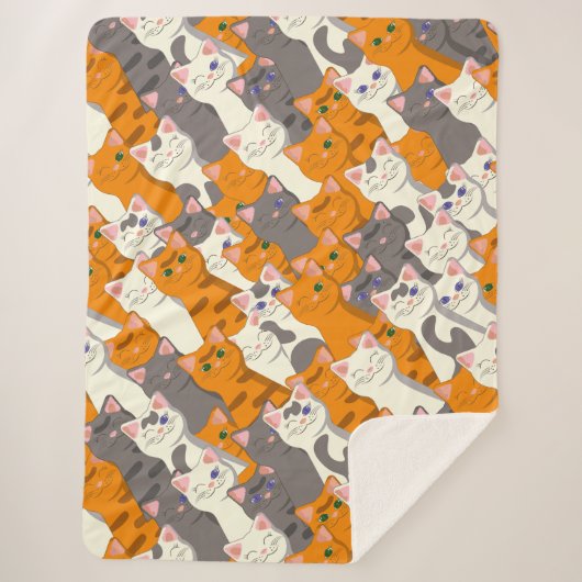 Couverture Sherpa Motif en diagonale du chat noir blanc gingembre (Devant)