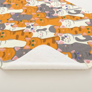 Couverture Sherpa Motif en diagonale du chat noir blanc gingembre