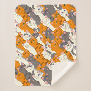 Couverture Sherpa Motif en diagonale du chat noir blanc gingembre