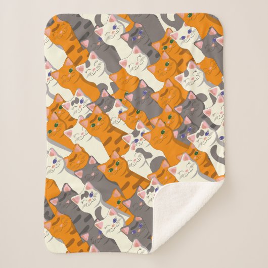 Couverture Sherpa Motif en diagonale du chat noir blanc gingembre (Devant)