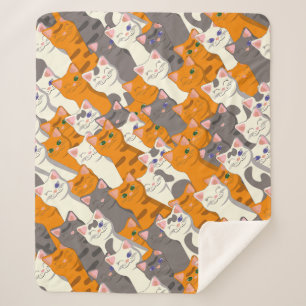 Couverture Sherpa Motif en diagonale du chat noir blanc gingembre