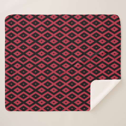 Couverture Sherpa Motif en diamant rouge et noir (Devant (Horizontal))