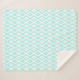 Couverture Sherpa Motif en diamant Turquoise et blanc
