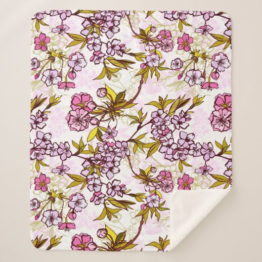 Couverture Sherpa Motif en fleurs de cerisier  (Devant)