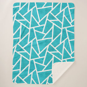 Couverture Sherpa Motif en mosaïque bleu-vert et blanc
