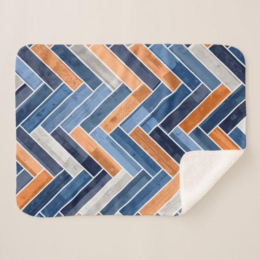 Couverture Sherpa Motif en squelette dans Navy Blue and Orange (Devant (Horizontal))
