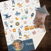 Couverture Sherpa Motif enfant mignon Photo et nom Boy Blue