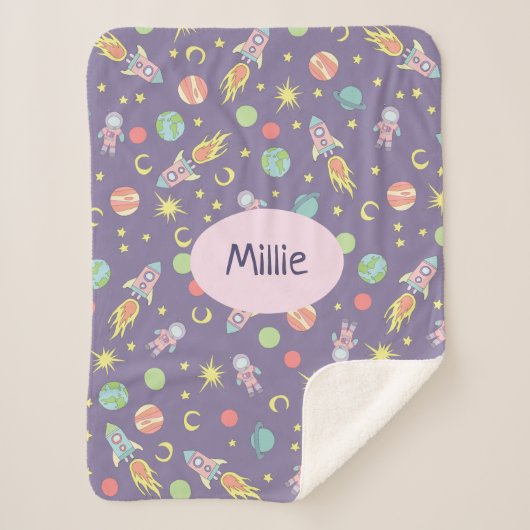 Couverture Sherpa Motif et nom du vaisseau spatial Girl's Pink Rocke (Devant)