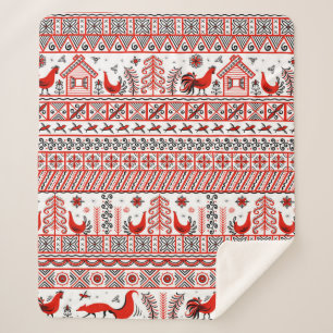 Couverture Sherpa Motif ethnique tribal rouge homogène