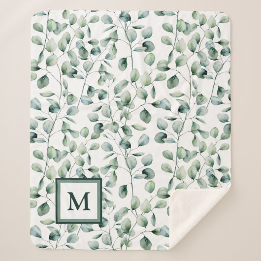 Couverture Sherpa Motif Eucalyptus aquarelle (Devant)