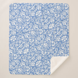 Couverture Sherpa motif feuille 14b. bleu BG