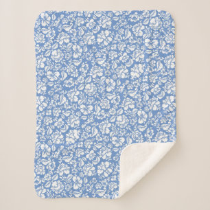 Couverture Sherpa motif feuille 14b. bleu BG