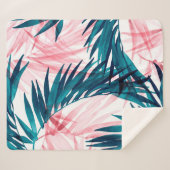 Couverture Sherpa Motif feuille de palmier vert et rose (Devant (Horizontal))