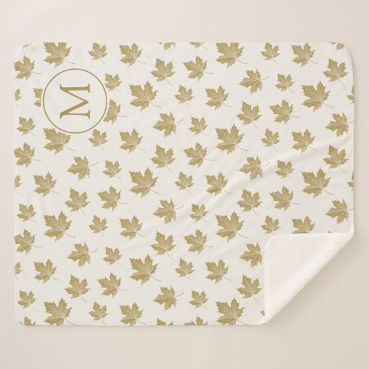 Couverture Sherpa Motif Feuille d'érable d'or antique avec Monogram. (Devant (Horizontal))