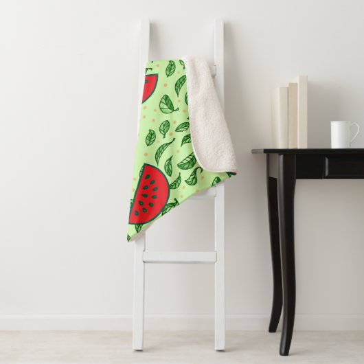 Couverture Sherpa Motif feuille et pastèques (En situation)