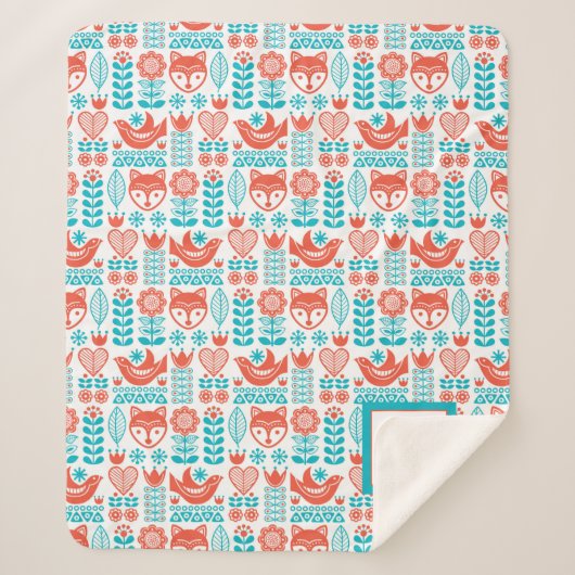 Couverture Sherpa Motif finlandais d'art populaire de Fox et (Devant)