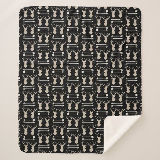 Couverture Sherpa Motif fléché cerf Antler sur noir (Devant)