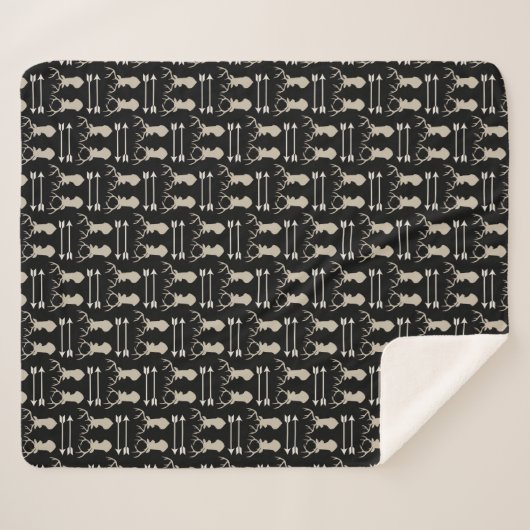 Couverture Sherpa Motif fléché cerf Antler sur noir (Devant (Horizontal))