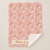 Couverture Sherpa Motif Fleur d'Affirmation Positive Rose Blanc (Devant)