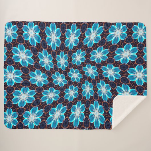 Couverture Sherpa Motif Fleurs bleues Abstraites (Devant (Horizontal))