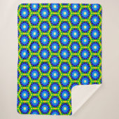 Couverture Sherpa Motif Fleurs Crochet bleu et jaune (Devant)