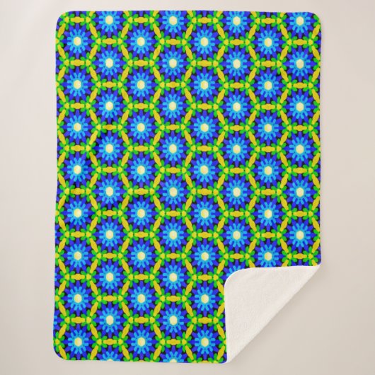Couverture Sherpa Motif Fleurs Crochet bleu et jaune (Devant)