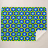 Couverture Sherpa Motif Fleurs Crochet bleu et jaune (Devant (Horizontal))