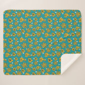 Couverture Sherpa Motif Fleurs Turquoises jaunes (Devant (Horizontal))