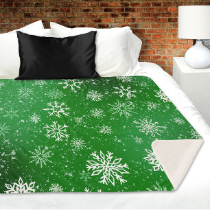 Couverture Sherpa Motif Flocons de Neige Verts Fête d'Hiver