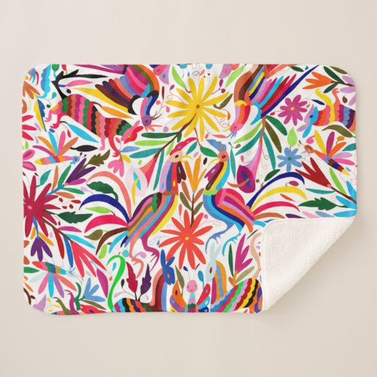 Couverture Sherpa Motif floral/animal d'impression coloré d'Otomi, (Devant (Horizontal))
