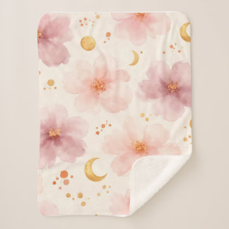 Couverture Sherpa Motif floral aquarelle rose élégant