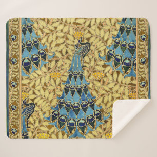 Couverture Sherpa Motif floral au paon bleu Art nouveau vintage