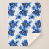 Couverture Sherpa Motif floral bleu avec accents dorés (Devant)