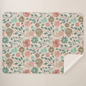 Couverture Sherpa Motif floral boho vert rose brun (Devant (Horizontal))