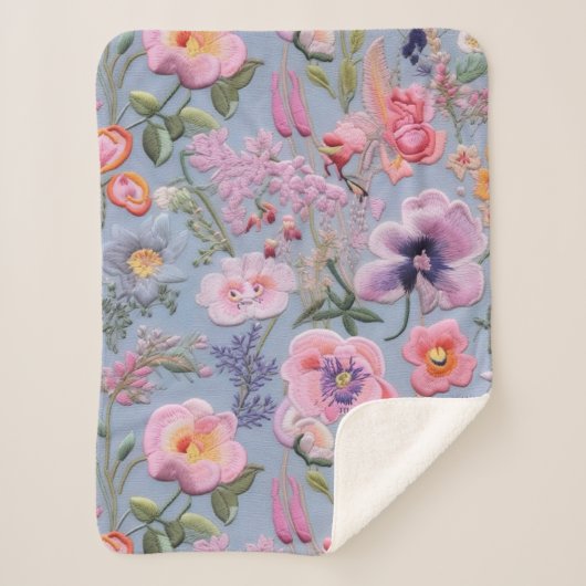 Couverture Sherpa Motif floral brodé (Devant)