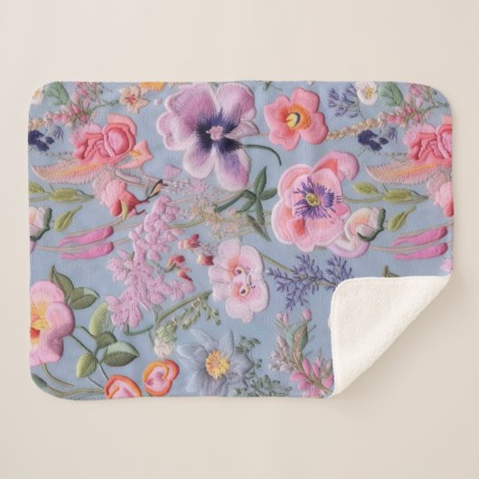 Couverture Sherpa Motif floral brodé (Devant (Horizontal))