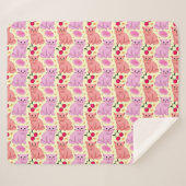 Couverture Sherpa Motif Floral Chat Mignon Cerise | Chat Kawaii (Devant (Horizontal))
